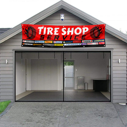 Fyon Car Motor Garage Tires Shop Decor Banner Flag Red 2x8 Feet
