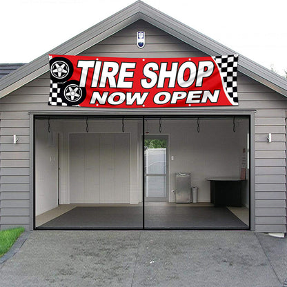 Fyon Car Motor Garage Tire shop Banner Flag Now Open 2x8 Feet