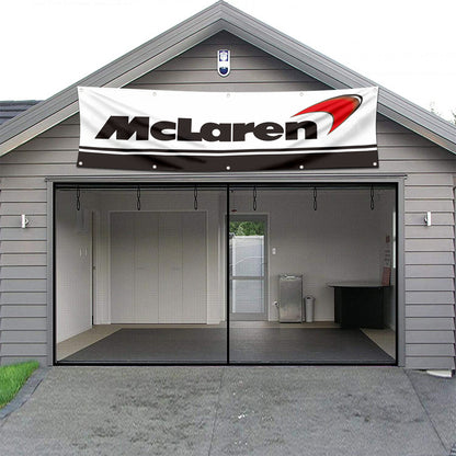 Fyon Car Motor Garage Workshop Banner Work for McLaren Flag White 2x8 Feet