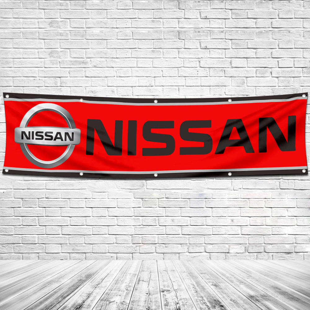 Fyon Car Motor Garage Workshop Banner Work for NISSAN Flag Red 2x8 Feet