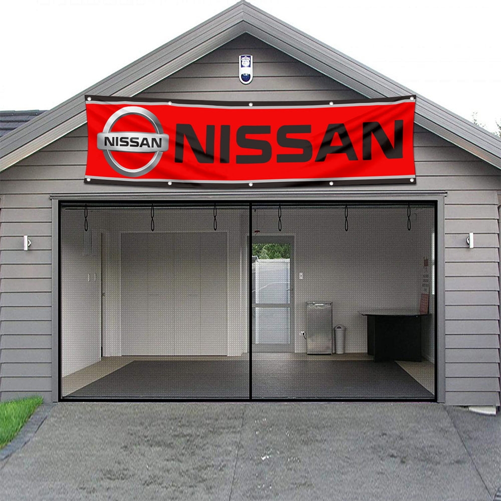 Fyon Car Motor Garage Workshop Banner Work for NISSAN Flag Red 2x8 Feet