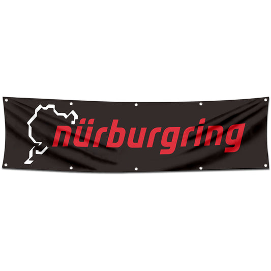 Fyon Car Motor Garage Workshop Banner Work for Nurburgring Racing Flag Black 2x8 Feet