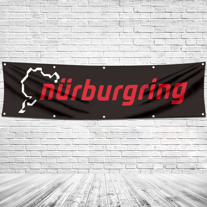 Fyon Car Motor Garage Workshop Banner Work for Nurburgring Racing Flag Black 2x8 Feet
