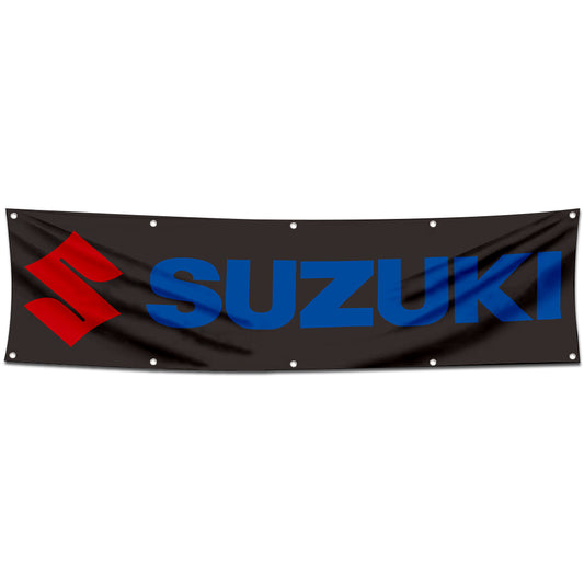 Fyon Car Motor Garage Workshop Banner Work for Suzuki Flag Black 2x8 Feet