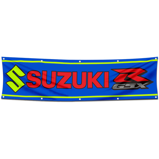 Fyon Car Motor Garage Workshop Banner Work for Suzuki Flag Blue 2x8 Feet