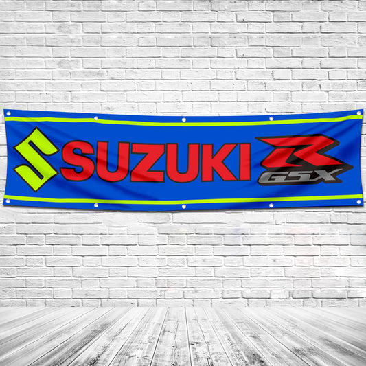 Fyon Car Motor Garage Workshop Banner Work for Suzuki Flag Blue 2x8 Feet