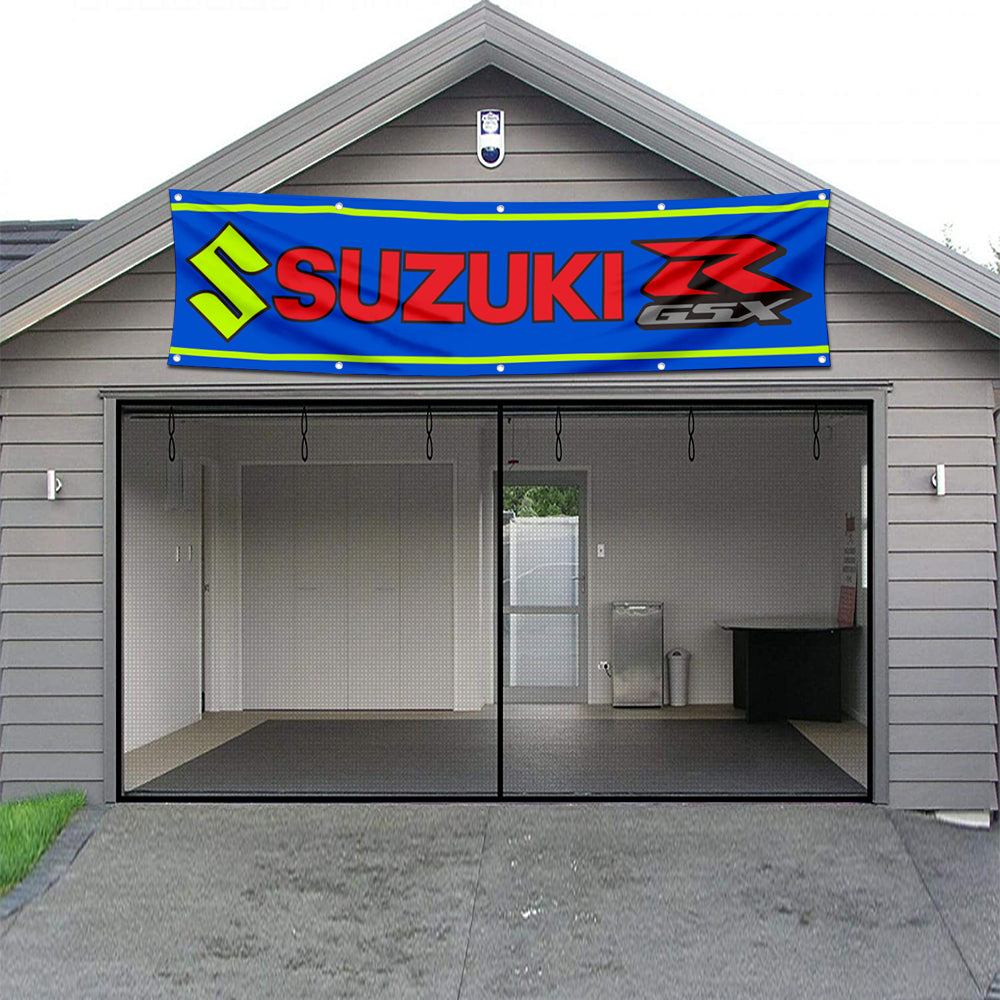 Fyon Car Motor Garage Workshop Banner Work for Suzuki Flag Blue 2x8 Feet
