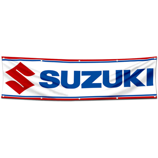 Fyon Car Motor Garage Workshop Banner Work for Suzuki Flag White 2x8 Feet