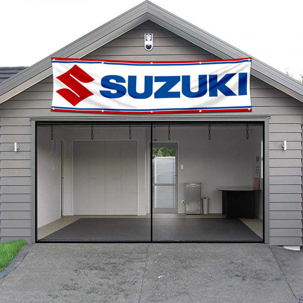 Fyon Car Motor Garage Workshop Banner Work for Suzuki Flag White 2x8 Feet