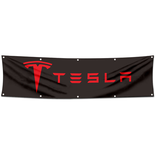 Fyon Car Motor Garage Workshop Banner Work for Tesla Flag Black 2x8 Feet