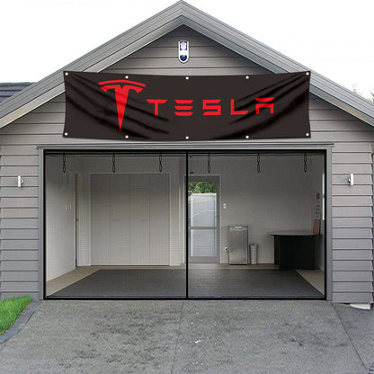 Fyon Car Motor Garage Workshop Banner Work for Tesla Flag Black 2x8 Feet