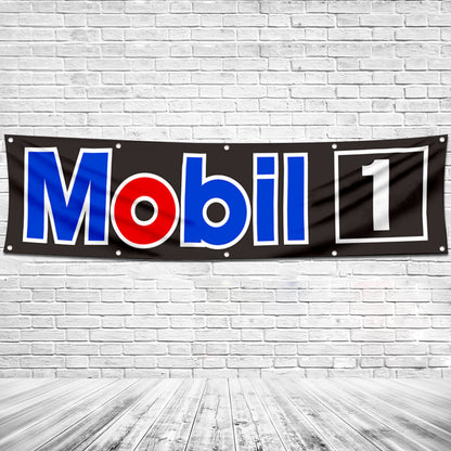 Fyon Car Motor Garage Workshop Banner Works for Mobiloil Moly Flag Black 2x8 Feet