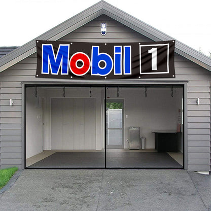 Fyon Car Motor Garage Workshop Banner Works for Mobiloil Moly Flag Black 2x8 Feet