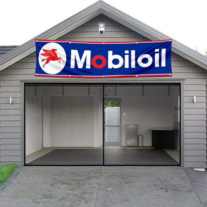 Fyon Car Motor Garage Workshop Banner Works for Mobiloil Moly Flag Blue 2x8 Feet