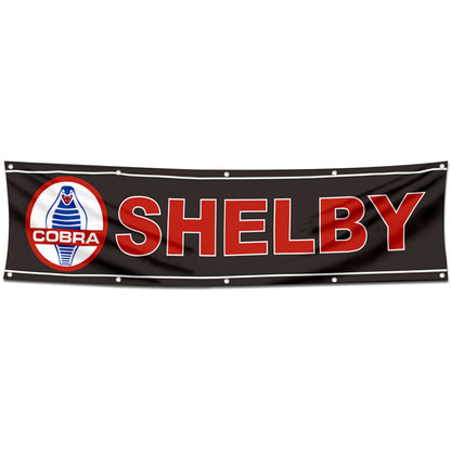 Fyon Car Motor Garage Workshop Banner Works for Shelby Cobra Flag Black 2x8 Feet