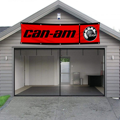 Fyon Car Motor Garage shop Decor Banner Works for Can Ams Flag Red 2x8 Feet