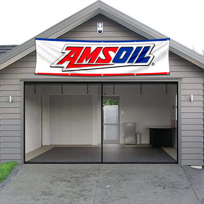 Fyon Car Motor Oil Garage Shop Decor Banner Works for Amsoil Flag White 2x8 Feet