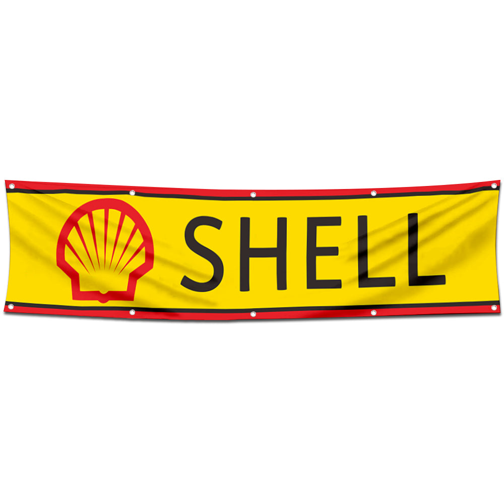 Fyon Car Motor Oil Gas Garage Workshop Banner Works for Shell Flag Yellow 2x8 Feet