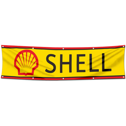 Fyon Car Motor Oil Gas Garage Workshop Banner Works for Shell Flag Yellow 2x8 Feet