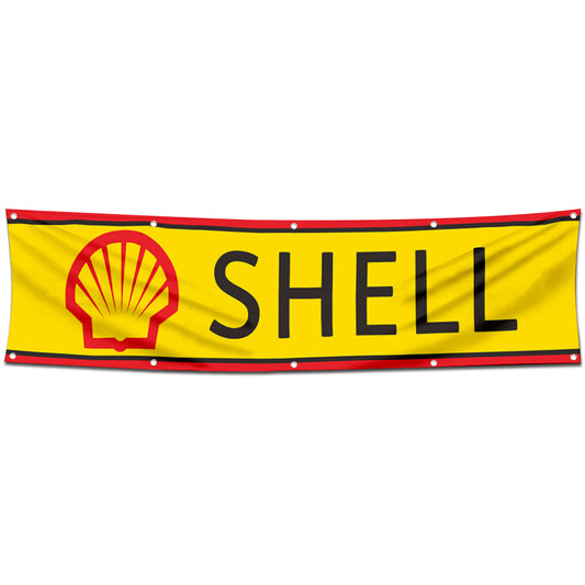 Fyon Car Motor Oil Gas Garage Workshop Banner Works for Shell Flag Yellow 2x8 Feet