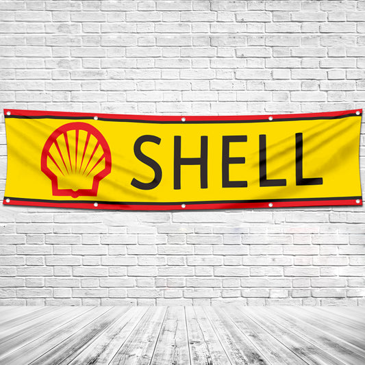 Fyon Car Motor Oil Gas Garage Workshop Banner Works for Shell Flag Yellow 2x8 Feet