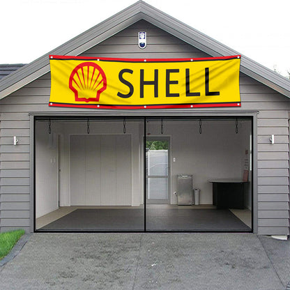 Fyon Car Motor Oil Gas Garage Workshop Banner Works for Shell Flag Yellow 2x8 Feet