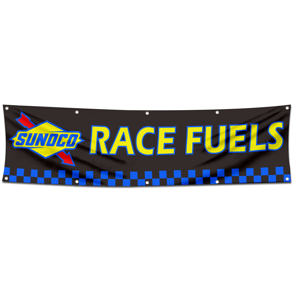 Fyon Car Motor Oil Gas Garage Workshop Banner Works for Sunoco Race Fuels Flag Black 2x8 Feet
