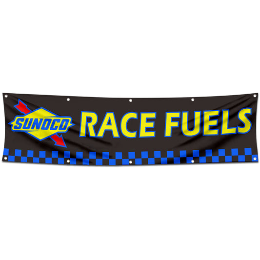 Fyon Car Motor Oil Gas Garage Workshop Banner Works for Sunoco Race Fuels Flag Black 2x8 Feet