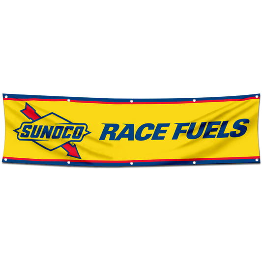 Fyon Car Motor Oil Gas Garage Workshop Banner Works for Sunoco Race Fuels Flag Yellow 2x8 Feet