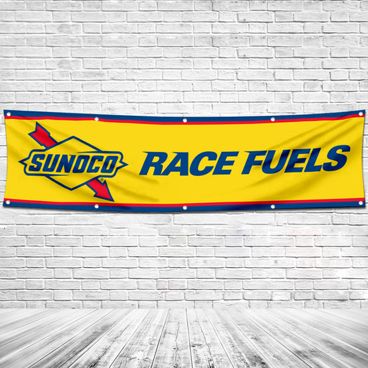 Fyon Car Motor Oil Gas Garage Workshop Banner Works for Sunoco Race Fuels Flag Yellow 2x8 Feet