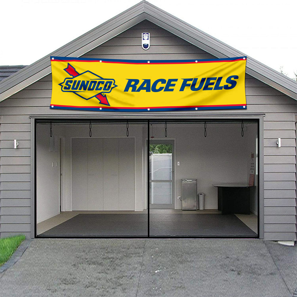 Fyon Car Motor Oil Gas Garage Workshop Banner Works for Sunoco Race Fuels Flag Yellow 2x8 Feet