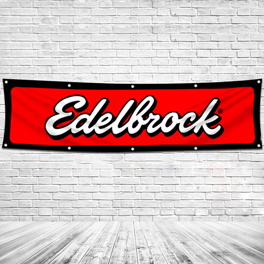 Fyon Car Motor Parts Garage Shop Decor Banner Works for Edelbrock Flag 2x8 Feet