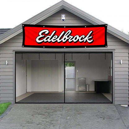 Fyon Car Motor Parts Garage Shop Decor Banner Works for Edelbrock Flag 2x8 Feet