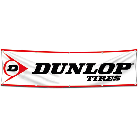 Fyon Car Motor Tires Garage Shop Decor Banner Works for Dunlop Flag White 2x8 Feet