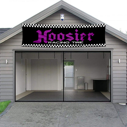 Fyon Car Motor Tires Garage Shop Decor Banner Works for Hoosier Flag Black 2x8 Feet