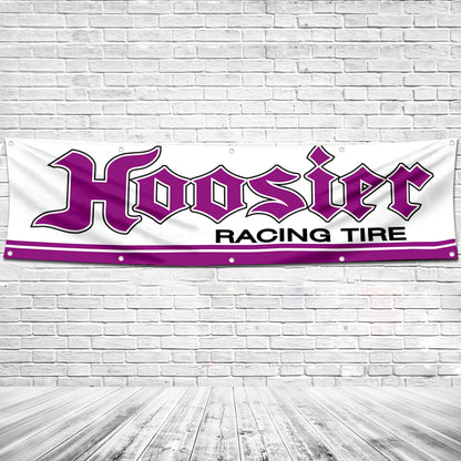Fyon Car Motor Tires Garage Shop Decor Banner Works for Hoosier Flag White 2x8 Feet
