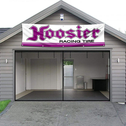 Fyon Car Motor Tires Garage Shop Decor Banner Works for Hoosier Flag White 2x8 Feet