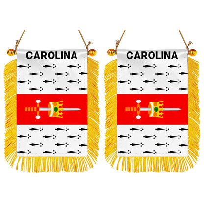 Carolina, Puerto Rico Flag  Mini Car Rearview Mirror Flag Banner - 2PC