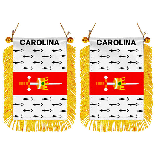 Carolina, Puerto Rico Flag  Mini Car Rearview Mirror Flag Banner - 2PC