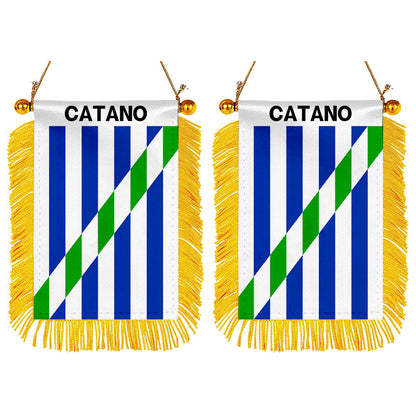 Cataño, Puerto Rico Flag  Mini Car Rearview Mirror Flag Banner - 2PC