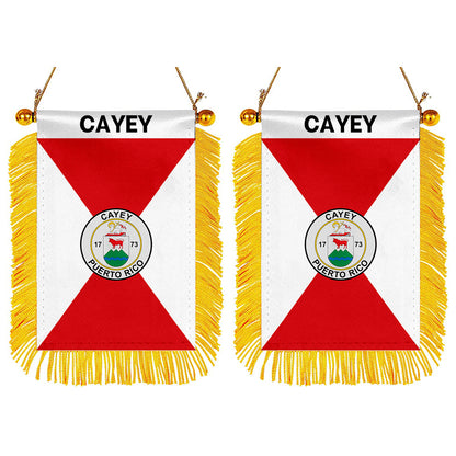 Cayey, Puerto Rico Flag  Mini Car Rearview Mirror Flag Banner - 2PC