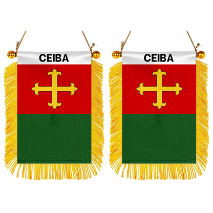 Ceiba, Puerto Rico Flag Mini Car Rearview Mirror Flag Banner - 2PC