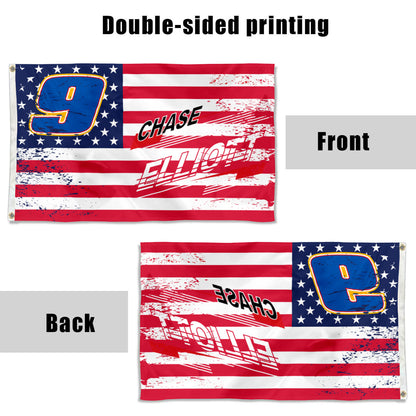 Fyon Chase Elliott #9 Stars and Stripes Flag  Banner