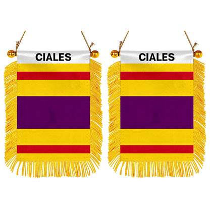 Ciales, Puerto Rico Flag Mini Car Rearview Mirror Flag Banner - 2PC
