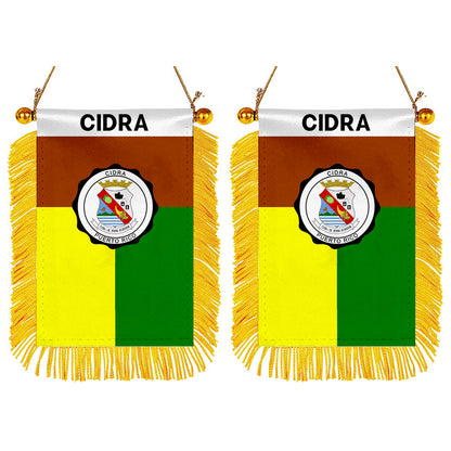 Cidra, Puerto Rico Flag Mini Car Rearview Mirror Flag Banner - 2PC