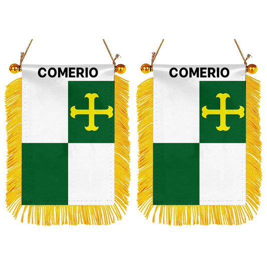 Comerío, Puerto Rico Flag  Mini Car Rearview Mirror Flag Banner - 2PC