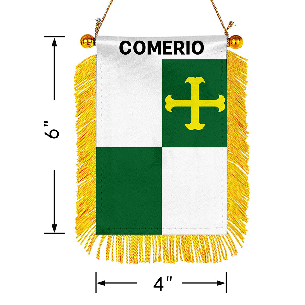 Comerío, Puerto Rico Flag  Mini Car Rearview Mirror Flag Banner - 2PC