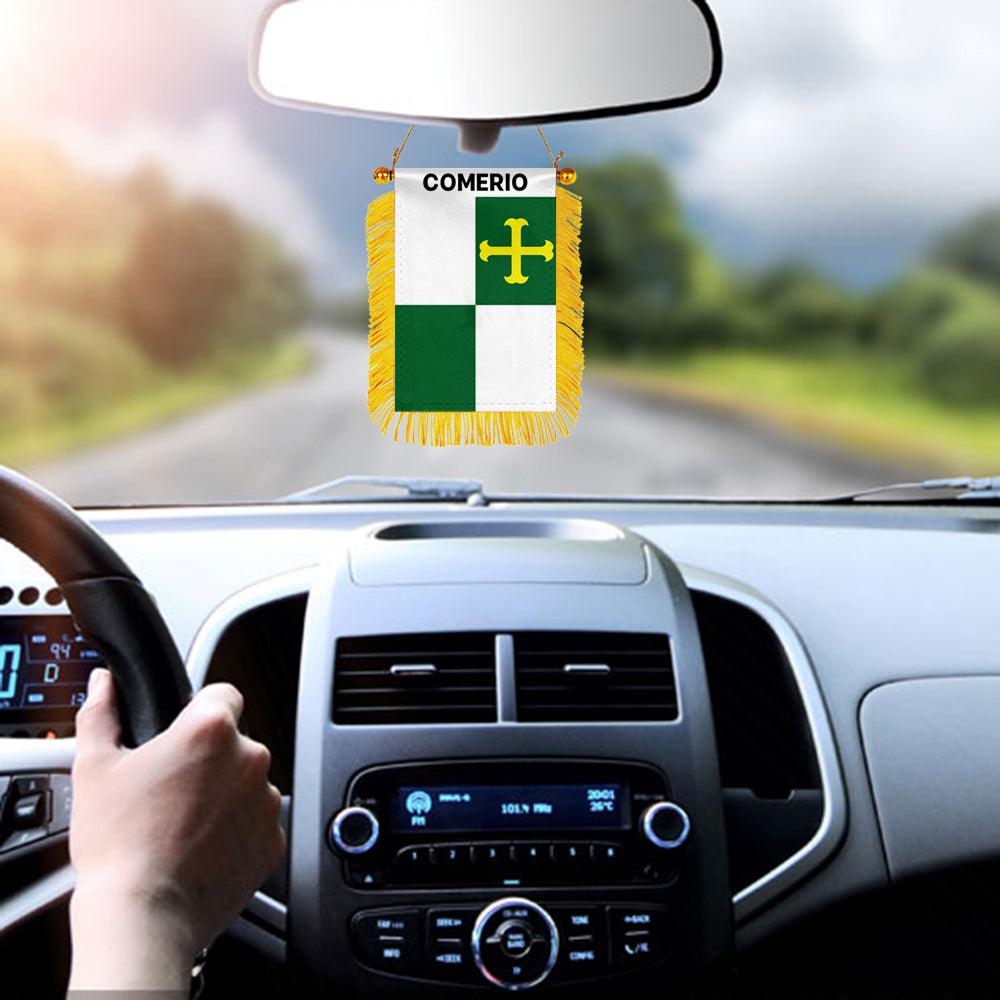 Comerío, Puerto Rico Flag  Mini Car Rearview Mirror Flag Banner - 2PC