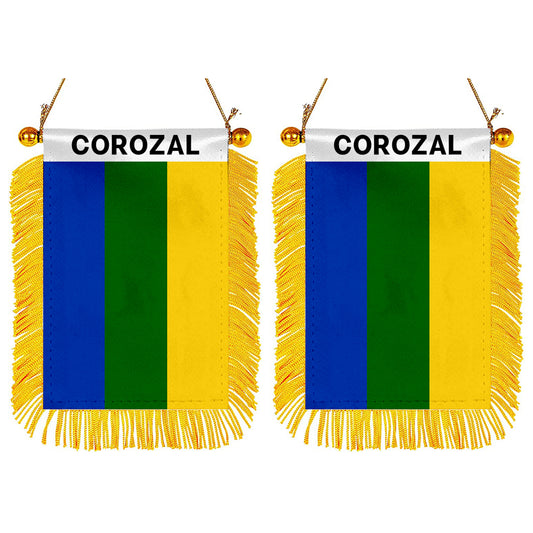 Corozal, Puerto Rico Flag  Mini Car Rearview Mirror Flag Banner - 2PC