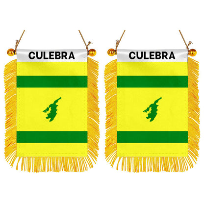 Culebra, Puerto Rico Flag  Mini Car Rearview Mirror Flag Banner - 2PC